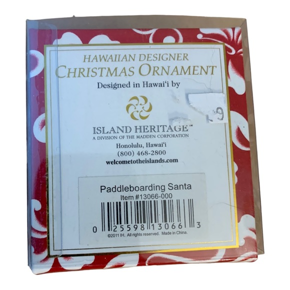 NIB Hawaiian Island Heritage Paddleboarding Santa Christmas Ornament Holiday - Picture 3 of 5